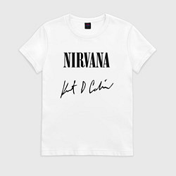 Футболка хлопковая женская NIRVANA АВТОГРАФ КУРТА КОБЕЙНА, цвет: белый