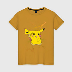 Футболка хлопковая женская Pikachu, цвет: горчичный