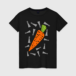 Футболка хлопковая женская Морковка кролика, цвет: черный