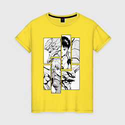 Футболка хлопковая женская Аска и Синдзи, Евангелион, цвет: желтый