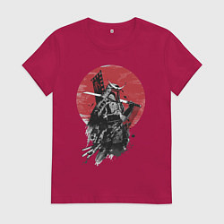 Футболка хлопковая женская Японский самурай, цвет: маджента