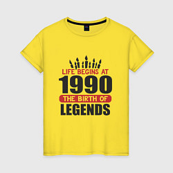 Футболка хлопковая женская 1990 - рождение легенды, цвет: желтый