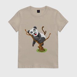 Футболка хлопковая женская Смешная панда, цвет: миндальный