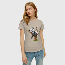 Футболка хлопковая женская Смешная панда, цвет: миндальный — фото 2