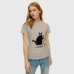 Футболка хлопковая женская Милый кот, цвет: миндальный — фото 2