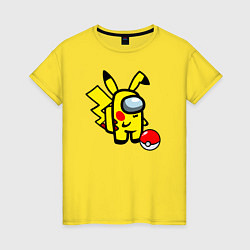 Футболка хлопковая женская Among us Pikachu and Pokeball, цвет: желтый