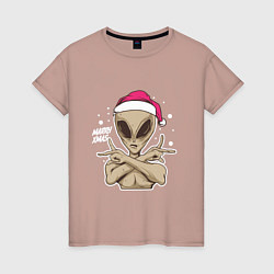 Футболка хлопковая женская Alien Santa, цвет: пыльно-розовый