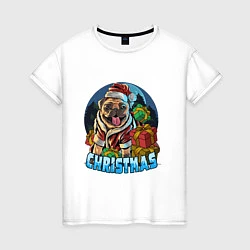 Женская футболка Рождественский мопс