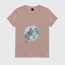 Футболка хлопковая женская Акула-молот, цвет: пыльно-розовый
