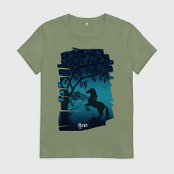 Футболка хлопковая женская Конь, цвет: авокадо