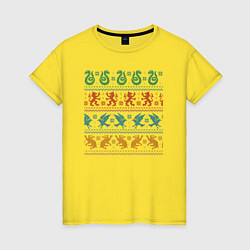 Футболка хлопковая женская Символы, цвет: желтый