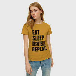 Футболка хлопковая женская EAT SLEEP BASKETBALL REPEAT, цвет: горчичный — фото 2