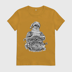 Футболка хлопковая женская Плохой Санта, цвет: горчичный