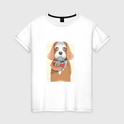 Женская футболка Собака с кофе