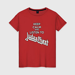 Футболка хлопковая женская Judas Priest Keep Calm, цвет: красный