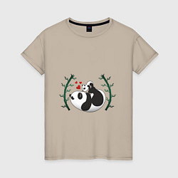 Футболка хлопковая женская Мама панда с малышом, цвет: миндальный