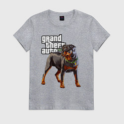 Футболка хлопковая женская ЧОП - ротвейлер из GTA 5, цвет: меланж