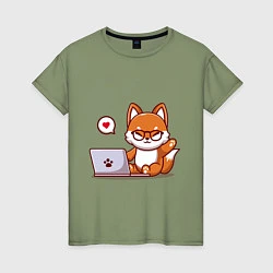 Женская футболка Cute fox and laptop