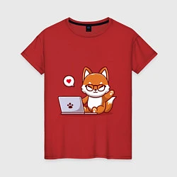 Женская футболка Cute fox and laptop