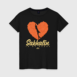 Футболка хлопковая женская Sakhalin in my heart, цвет: черный