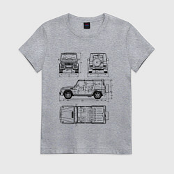 Футболка хлопковая женская MERCEDES-BENZ G-CLASS СХЕМА, цвет: меланж