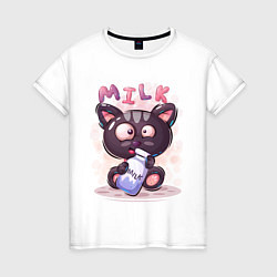 Женская футболка Котёнок милашка с молоком