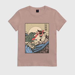 Футболка хлопковая женская Cat Kong versus Godzilla Kaiju, цвет: пыльно-розовый