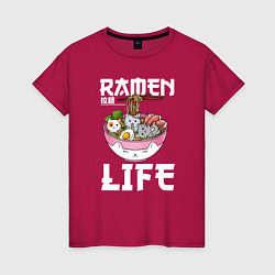 Футболка хлопковая женская Ramen life, цвет: маджента