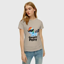 Футболка хлопковая женская Gangsta pony, цвет: миндальный — фото 2