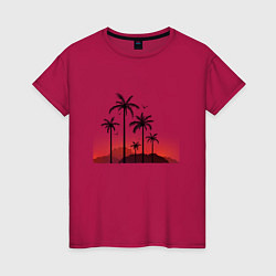 Футболка хлопковая женская Palm tree, цвет: маджента