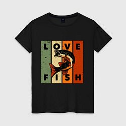 Футболка хлопковая женская Love fish Люблю рыбу, цвет: черный