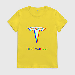 Футболка хлопковая женская TESLA MOTORS GLITCH ТЕСЛА, цвет: желтый