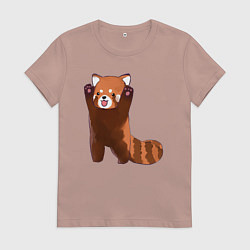 Футболка хлопковая женская Нападение милой панды, цвет: пыльно-розовый