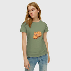 Футболка хлопковая женская Кот хлеб - Bread Cat, цвет: авокадо — фото 2