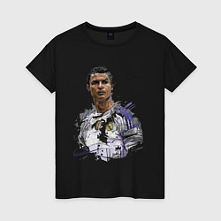 Футболка хлопковая женская Cristiano Ronaldo Manchester United Portugal, цвет: черный