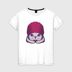 Женская футболка Котик в шапке