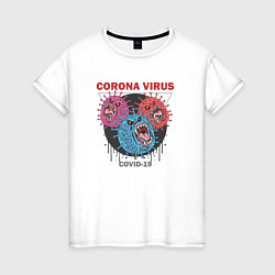 Футболка хлопковая женская Коронавирус Coronavirus, цвет: белый