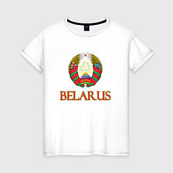 Футболка хлопковая женская Герб Belarus, цвет: белый