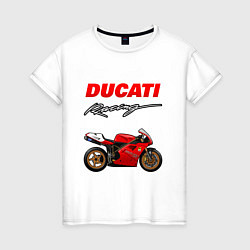 Футболка хлопковая женская DUCATI ДУКАТИ MOTOSPORT, цвет: белый