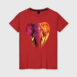 Футболка хлопковая женская Слон акварельный, цвет: красный