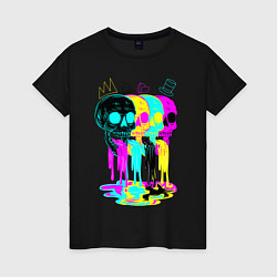 Футболка хлопковая женская 4 ЧЕРЕПА SKULLS NEON, цвет: черный