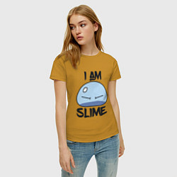 Футболка хлопковая женская I AM SLIME, Я СЛИЗЬ, цвет: горчичный — фото 2