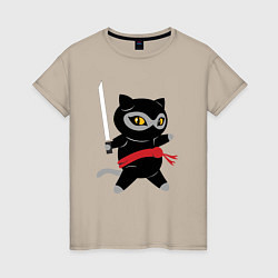 Футболка хлопковая женская Ninja Cat, цвет: миндальный