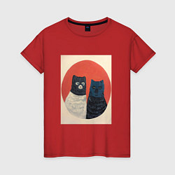 Футболка хлопковая женская Коты в маске, цвет: красный