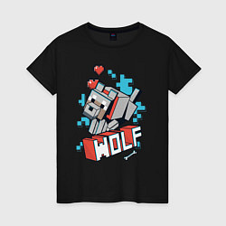 Футболка хлопковая женская Майнкрафт Волк, Minecraft Wolf, цвет: черный