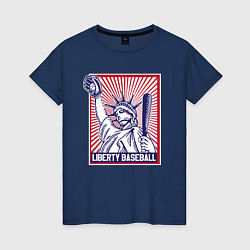 Футболка хлопковая женская Бейсбол Liberty city, цвет: тёмно-синий