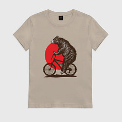 Футболка хлопковая женская Медведь на велосиеде, цвет: миндальный