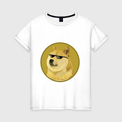 Футболка хлопковая женская Dogecoin, цвет: белый