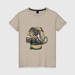 Футболка хлопковая женская Слон-военный, цвет: миндальный