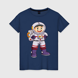 Футболка хлопковая женская Веселый космонавт, цвет: тёмно-синий